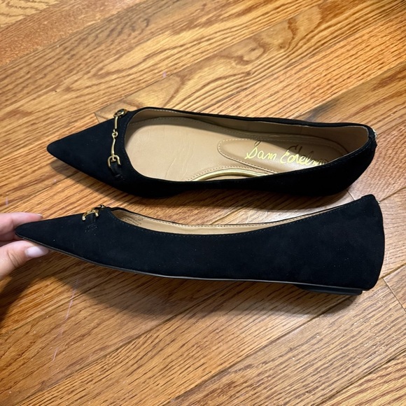 Sam Edelman Women sz 9 Suede Nori Pointed Ballet Flats black gold buckle office - Picture 7 of 11